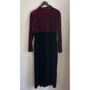Vintage 90s Y2K Betsy's Velvet Maxi Dress 12 Burgundy Black Goth Whimsigoth